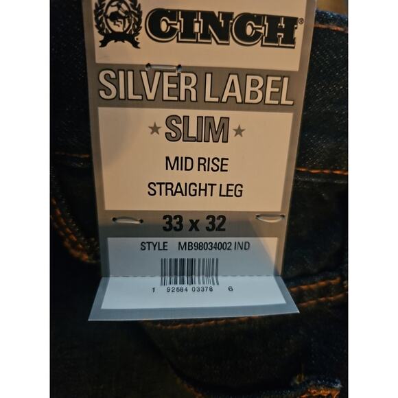 Cinch Men's Slim Fit Silver Label Dark Stone Jeans 33x32 MB98034002 IND - Picture 5 of 5
